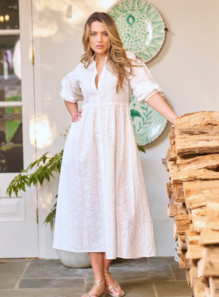 PENNE DRESS, WHITE EYELET