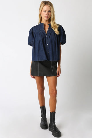 DELIS PUFF SLEEVE DENIM BLOUSE, DENIM