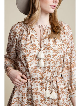 TAYLOR COTTON VOILE DRESS, MOCHA PRINT