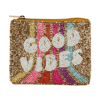 SEED BEADED GOOD VIBES COIN PURSE