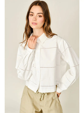 EMBROIDERED BUTTON DOWN SHIRTS, OFF WHITE