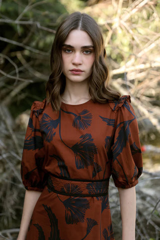 ANTONIA DRESS,  NOIR BLOOM BROWN