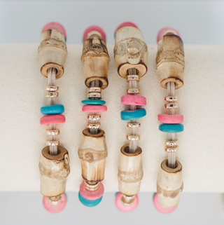 BAMBOO HAIR TIE SET - LIGHT BLUE / PINK