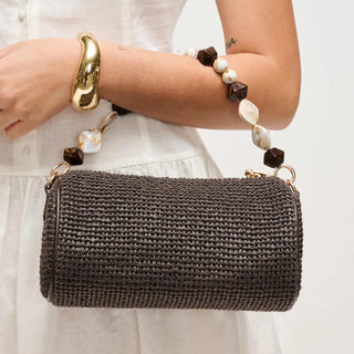 RACHEL - STRAW CLUTCH - CHOCOLATE