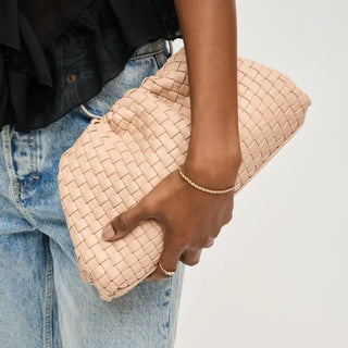 Tate Woven Frame Clutch, Natural