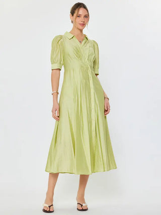 Puff Sleeve Button Down Maxi Dress, Lime