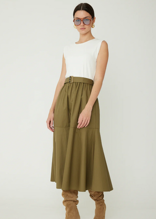 WYATT DRESS, WHITE/OLIVE