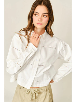 EMBROIDERED BUTTON DOWN SHIRTS, OFF WHITE