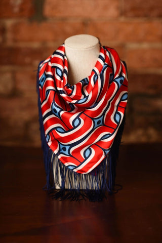GAME DAY FRINGE SCARF - RED AND BLUE