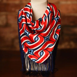 GAME DAY FRINGE SCARF - RED AND BLUE