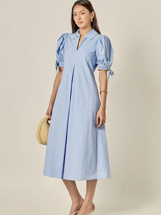 Stitch Detailed Midi Dress, Powder Blue