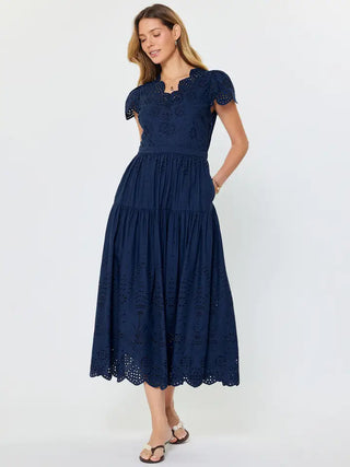Eyelet Embroidered Maxi Dress, Navy