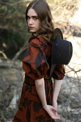 ANTONIA DRESS,  NOIR BLOOM BROWN