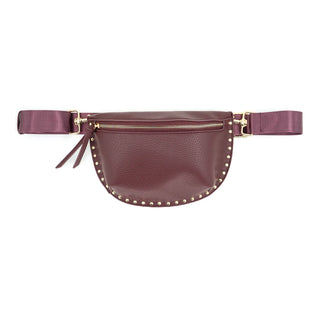 STUDDED FANNY PACK, BURGUNDY