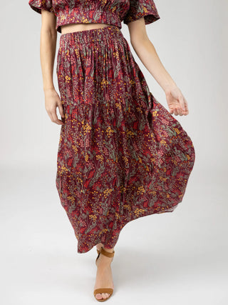 ABBY SKIRT, AUTUMN STEMS- CRIMSON