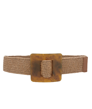 Lucite Square Buckle Straw Belt, Mocha