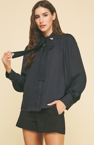 BUTTON DOWN BLOUSE, INK