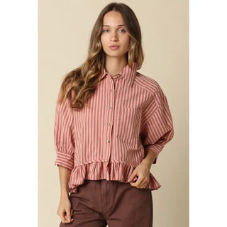 Annie Stripe Ruffle Hem Blouse, Peach Stripe