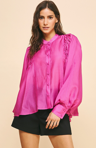 PINKTUCK SLEEVE BLOUSE, BERRY