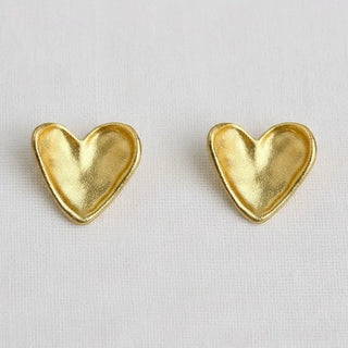 Vintage Inspired Gold-Toned Textured Heart Stud Earrings