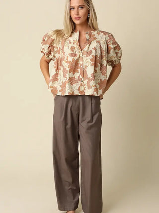 PIA FLORAL PUFF SLEEVE BLOUSE, NATURAL RUST