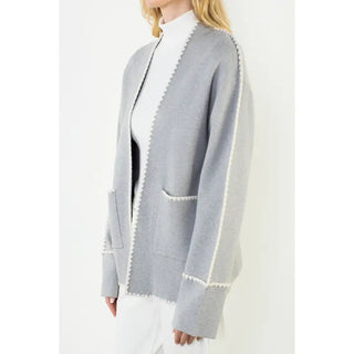 Embroidered Cardigan with Pockets, Gray