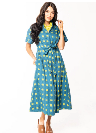 THE BRIA DRESS, DOTTED GRASSCLOTH