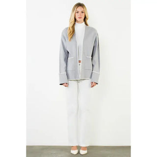 Embroidered Cardigan with Pockets, Gray