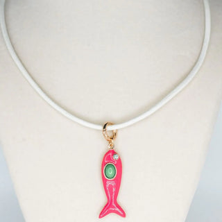 LEATHER FISH NECKLACE - COCONUT / PINK