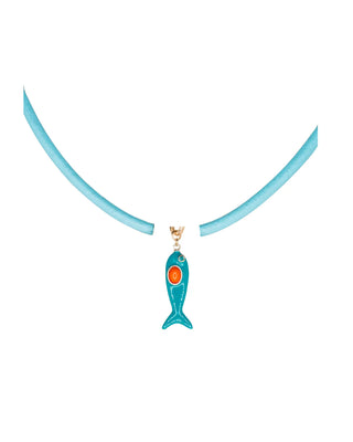 LEATHER FISH NECKLACE - POWDER BLUE / BLUE
