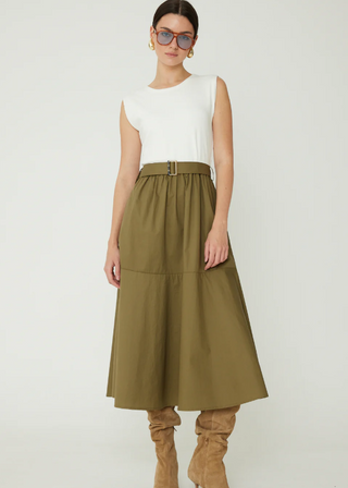 WYATT DRESS, WHITE/OLIVE