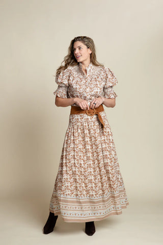 LAUREN COTTON VOILE SKIRT, MOCHA PRINT