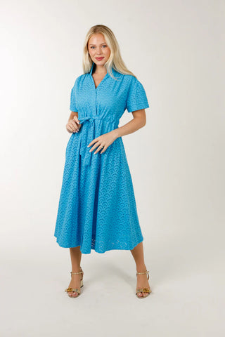 BRIA DRESS, SWIM CAP BLUE EYELET