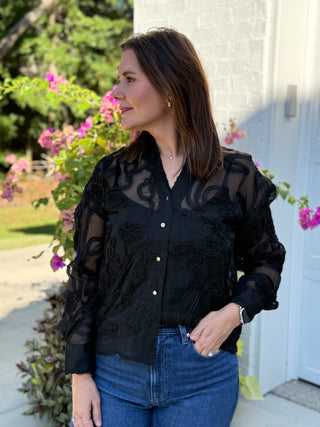 FLORAL PATTERN BLOUSE, BLACK