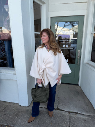 STRIPE PONCHO, IVORY