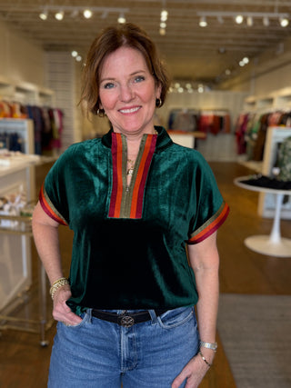VELVET WITH TRIM TOP, GREEN