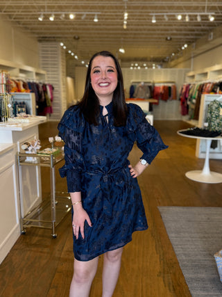 FLUTTER SLEEVE DRESS, NAVY