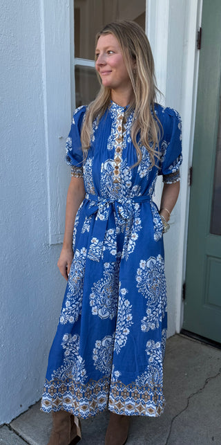 PIN TUCK MAXI, INDIGO OASIS