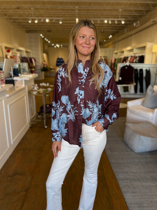 MANDARIN COLLAR BLOUSE, MYSTIC FLORA