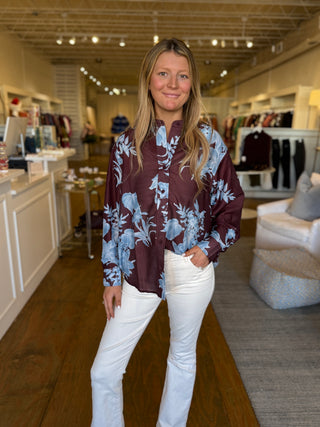 MANDARIN COLLAR BLOUSE, MYSTIC FLORA