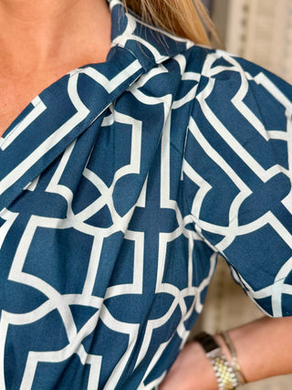 GRETCHEN DRESS, LATTICE COVE NAVY