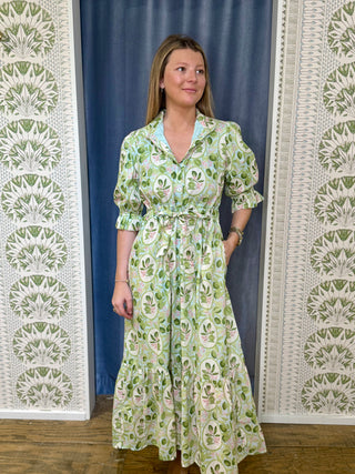 CATHERINE DRESS, KEY LIMES IN BLUE