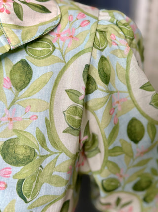 CATHERINE DRESS, KEY LIMES IN BLUE