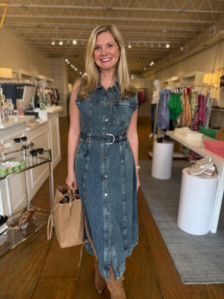 DENIM SLEEVELESS DRESS, DENIM WASH