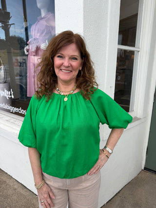 SHORT SLEEVE FLOWY TOP, GREEN