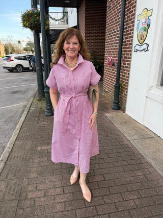 MIDI DRESS, RED STRIPE