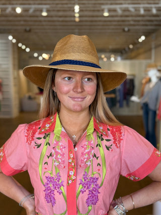 NATURAL PALM, NAVY BRAID