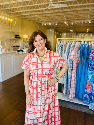 BRIA DRESS, PAINTED PLAID IN PINK