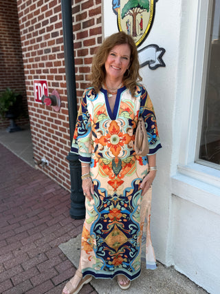TRIMMED MAXI, AZURE MEDALLION