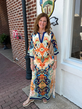 TRIMMED MAXI, AZURE MEDALLION